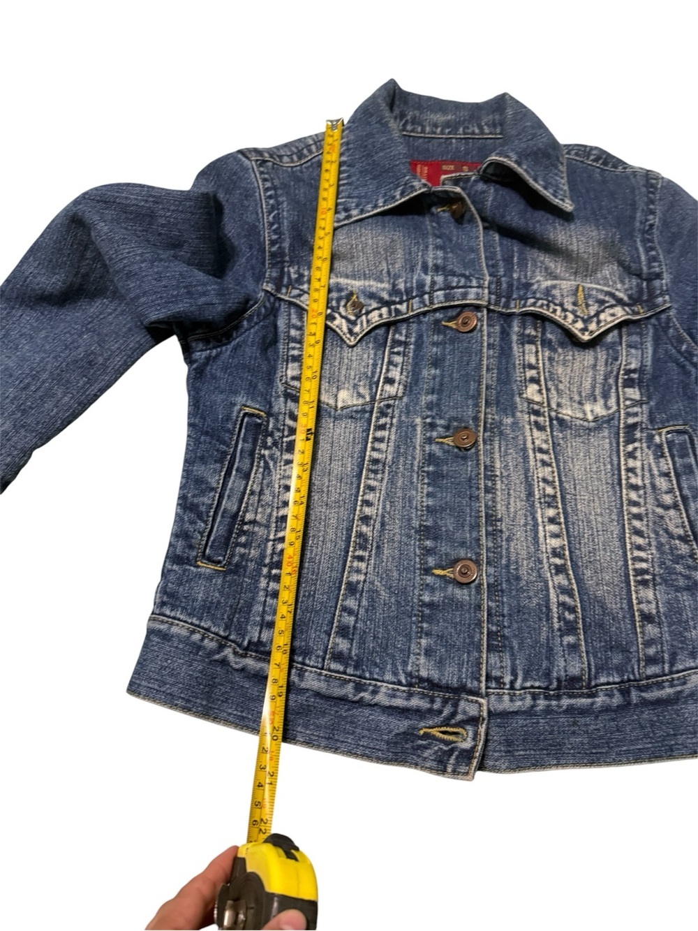 Tayssir Jeans Denim Jacket Women’s Size S Blue 100% Cotton Button Front Trucker - Picture 5 of 7